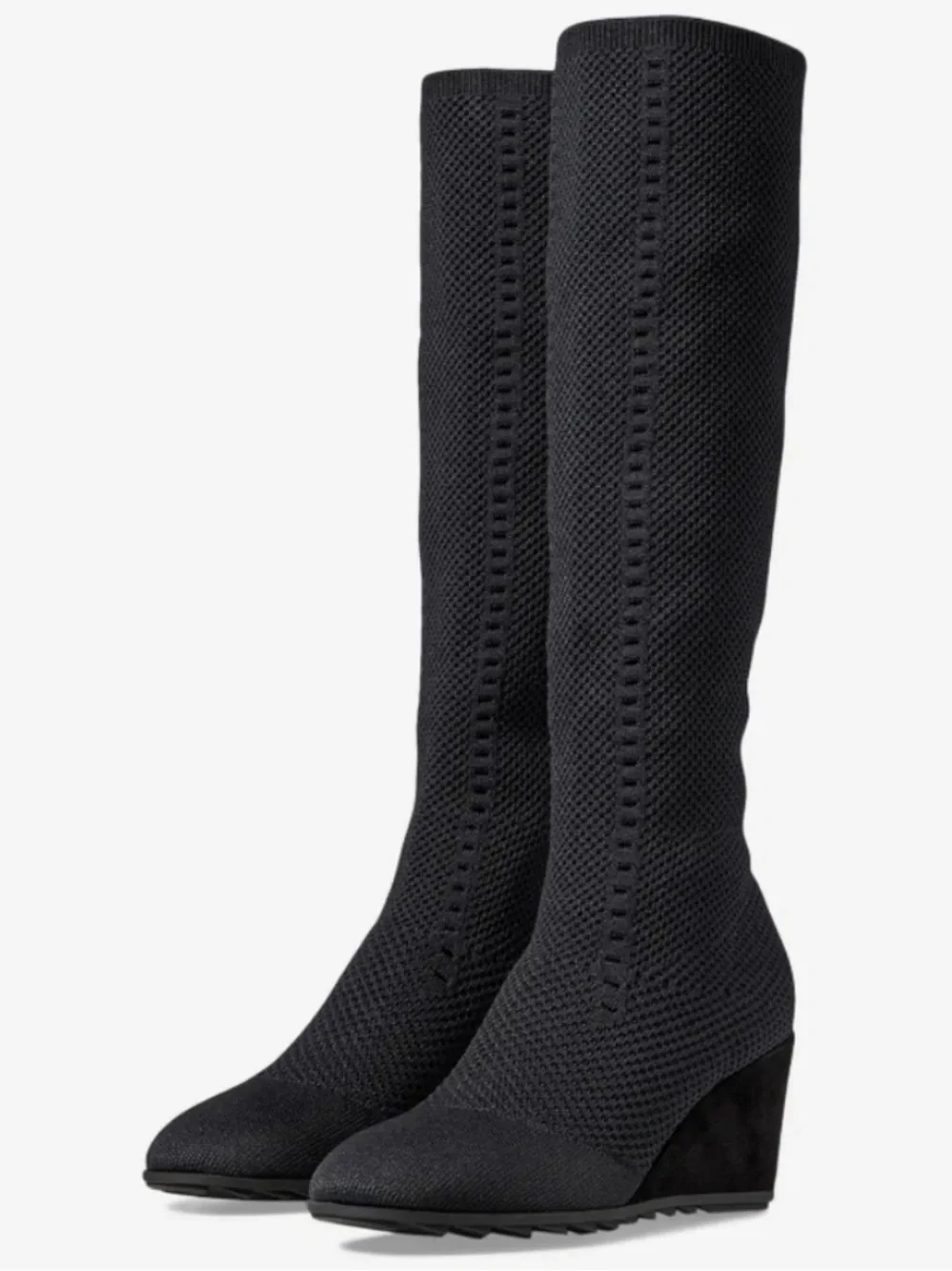 Eileen Fisher Kasana Black Knit Wedge Tall Boots Women’s Size 8 Comfort Pull-On